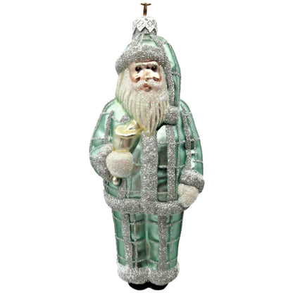 Patricia Breen Ring In The New Blue Silver Plaid Santa Christmas Tree Ornament