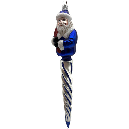 Patricia Breen Spiraling Santa Claus Blue White Christmas Tree Drop Ornament