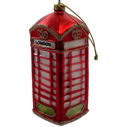 London Phone Booth Ornament Red Blown Glass Christmas Holiday Tree Decoration