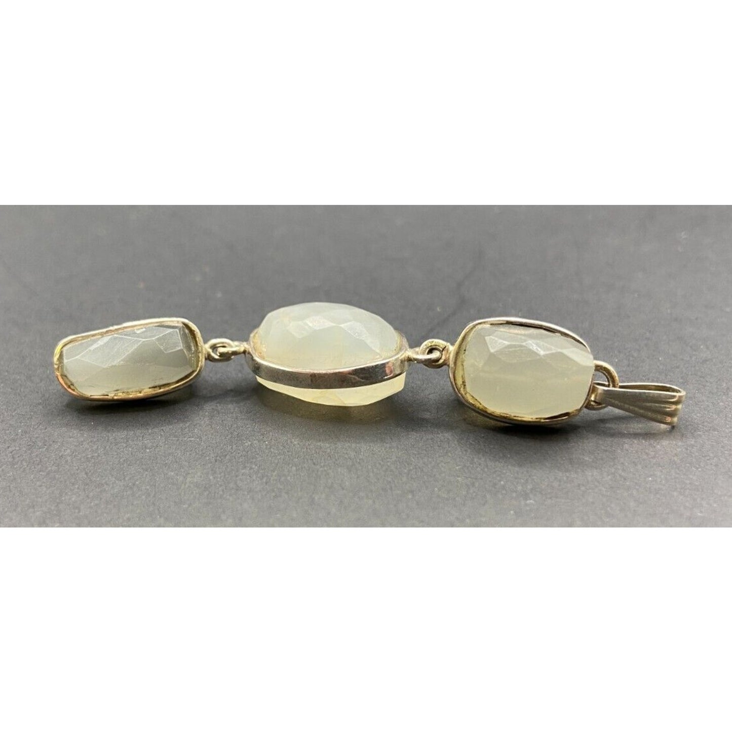 White Moonstone Dangle Pendant Faceted Gemstone Crystal Bezel Sterling Silver