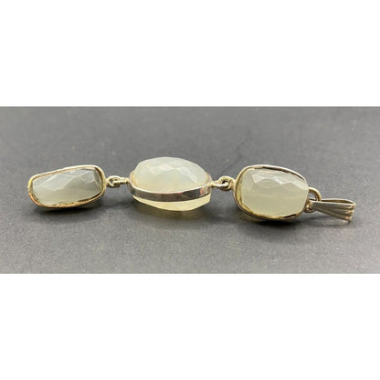 White Moonstone Dangle Pendant Faceted Gemstone Crystal Bezel Sterling Silver