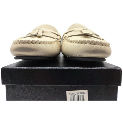 Chanel Womens Moccasin Loafers Ecru Beige Pebbled Leather Tassel Flats Size 40