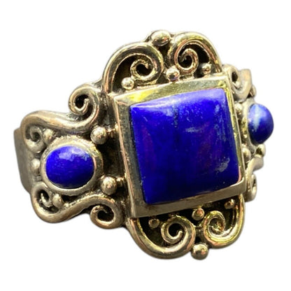 Lapis Lazuli Metamorphic Stone Ring 925 Sterling Silver Filigree NK Deep Blue 9