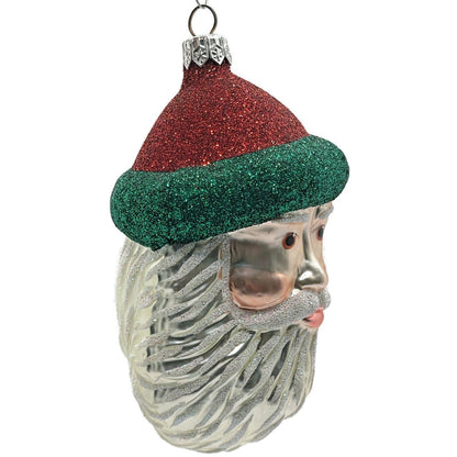 Patricia Breen Blow Ye Winds Red Green Trim Santa Head Christmas Tree Ornament