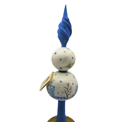Patricia Breen Village Finial Blue Flame Prototype Moon Glittered Tree Topper