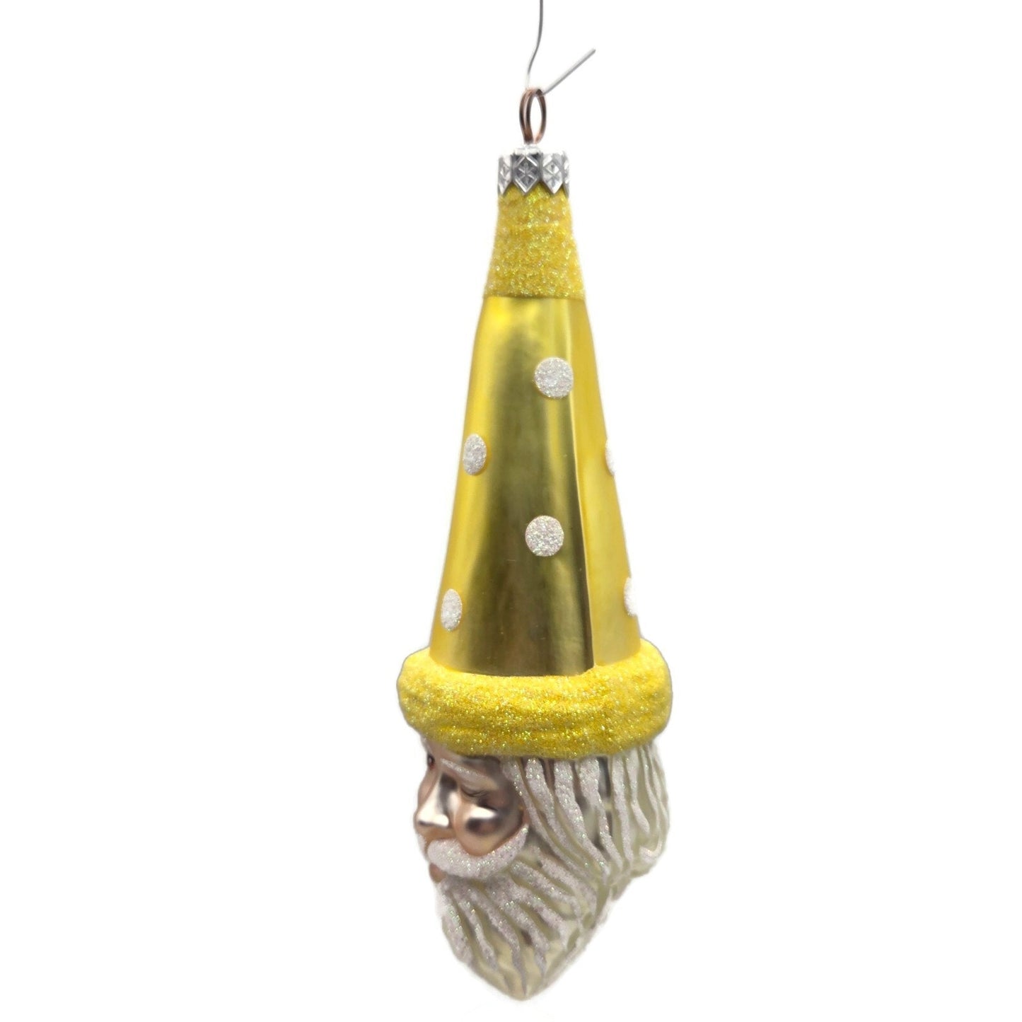 Patricia Breen Wink of His Eye Yellow Dots Santa Head Christmas Tree Ornament
