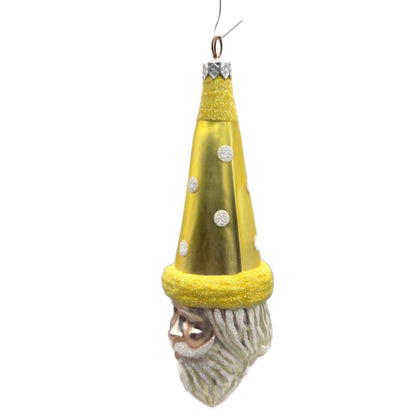 Patricia Breen Wink of His Eye Yellow Dots Santa Head Christmas Tree Ornament