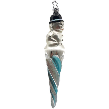 Inge Glas Snowman Icicle Blue White German Glass Christmas Ornament 7 inch