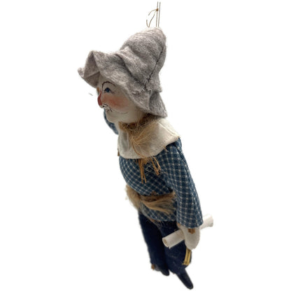 Gladys Boalt Scarecrow Wizard Of Oz Blue Fabric Christmas Tree Ornament Signed