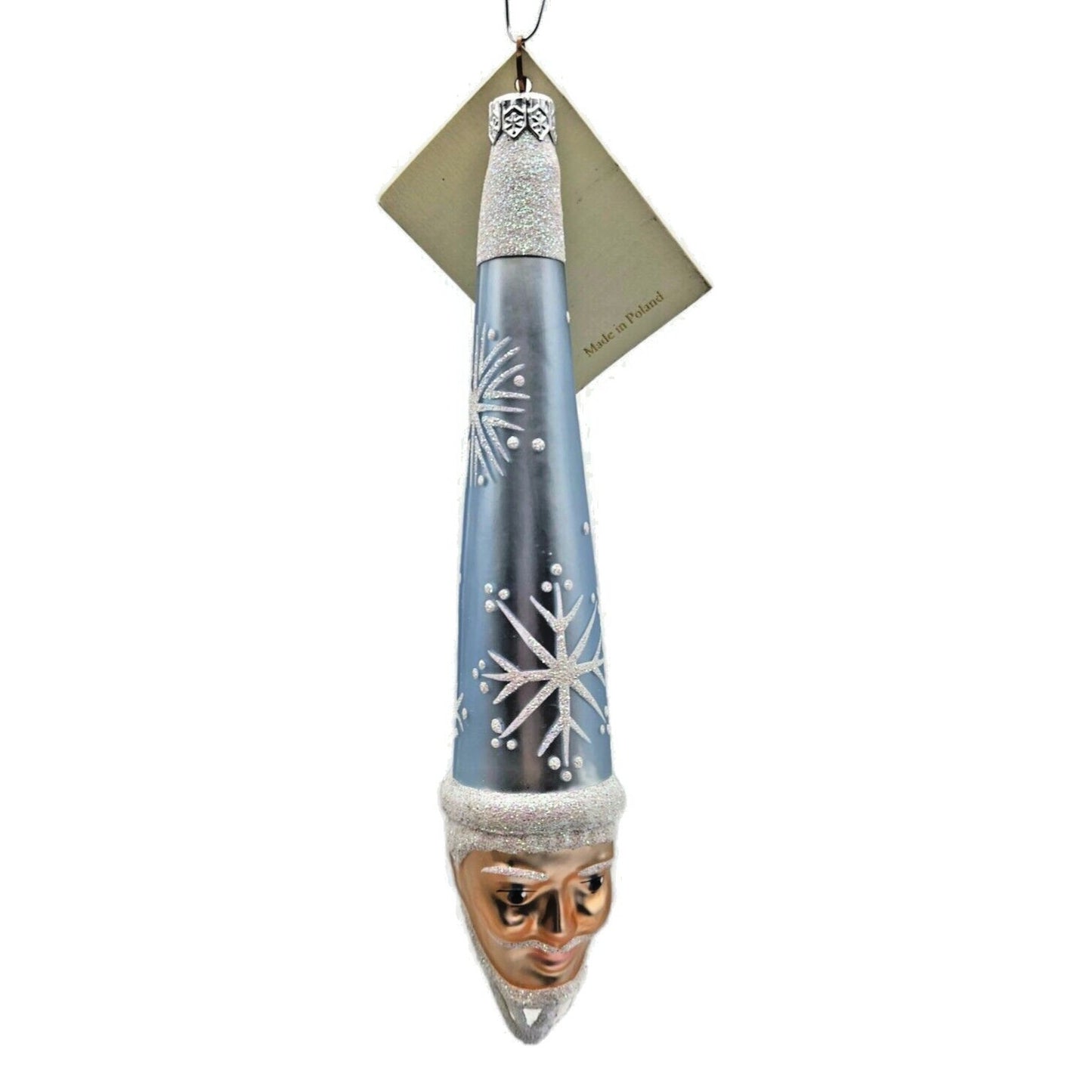 Patricia Breen Winter Wizard Ice Blue Santa Head Snowflakes Christmas Ornament