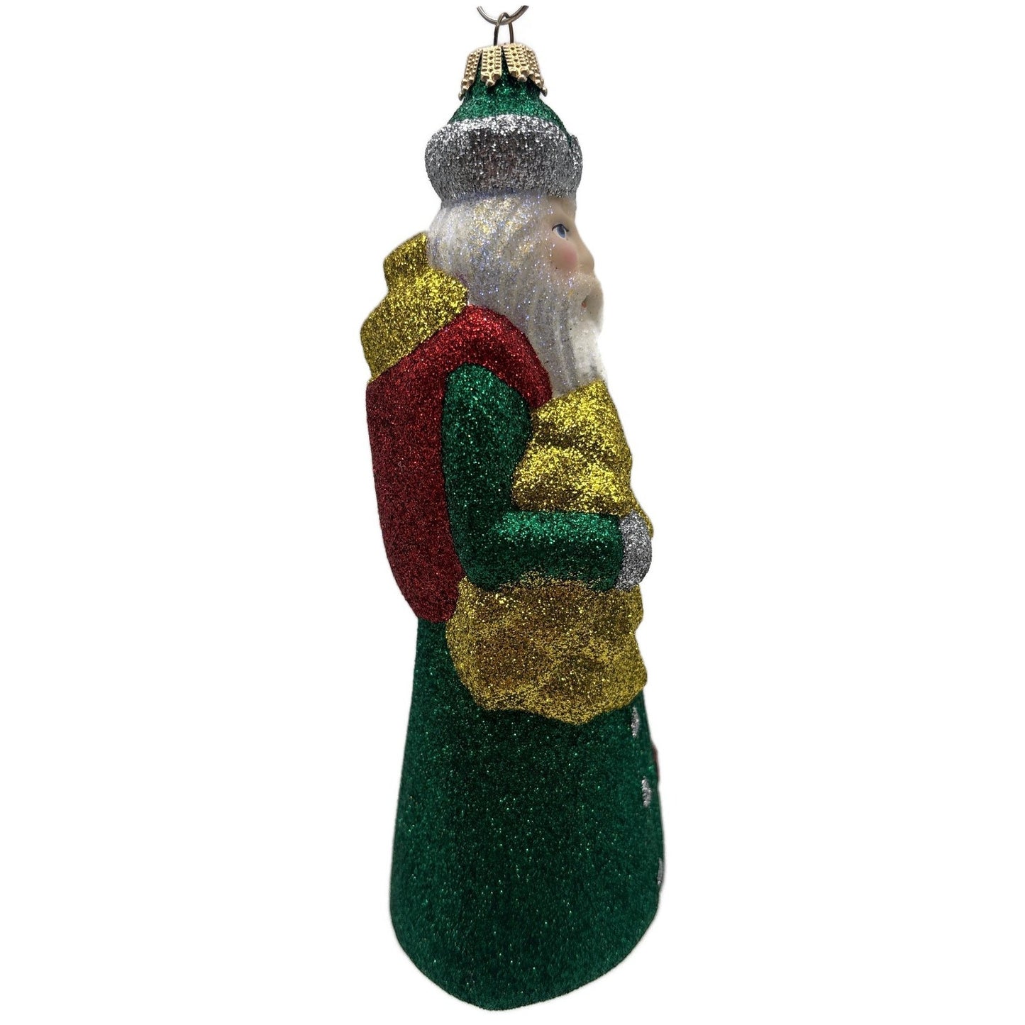 Larry Fraga Mr. Fabulous Glitter Series Green Gold Santa Christmas Ornament