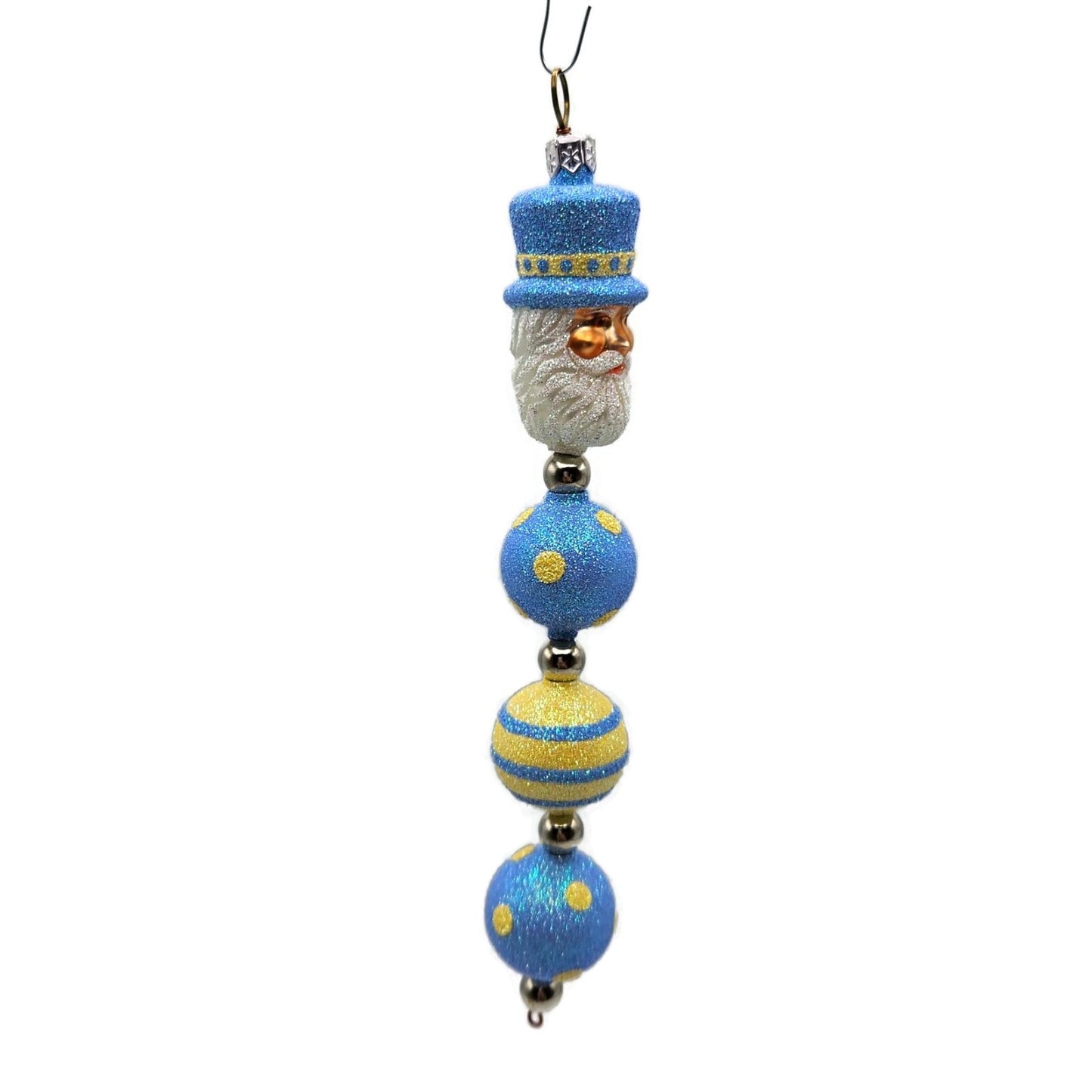 Patricia Breen Kinetic Icicle Blue Yellow Polka Dot Santa Easter Ornament 2326