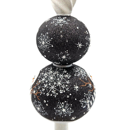 Patricia Breen Snowman Finial Black Glittered Snowflakes Christmas Tree Topper