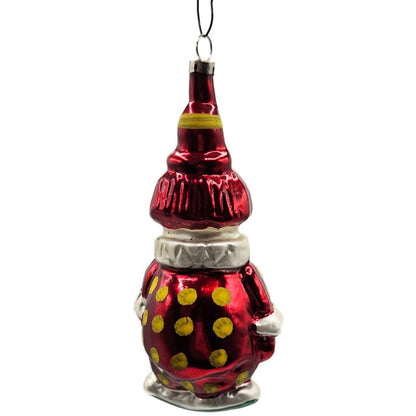 Red Clown Yellow Polka Dot Mercury Glass Christmas Tree Ornament Czechoslovakia