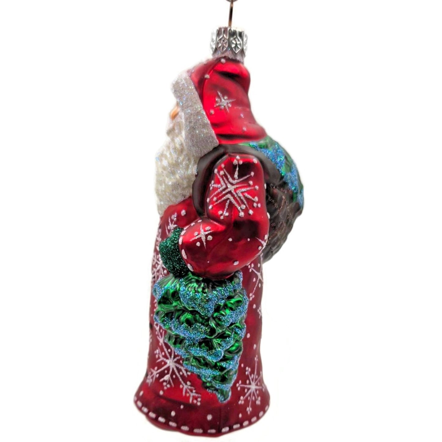 Patricia Breen Through The Woods Red Santa Pine Trees Snow Christmas Ornament