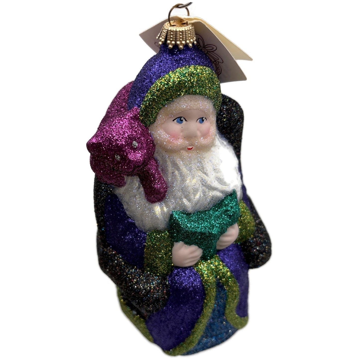 Larry Fraga Settling In Blue Santa Claus Purple Bear Christmas Tree Ornament