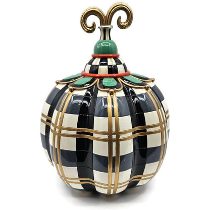 MacKenzie Childs Courtly Check Pumpkin Gold Trim Plaid Finial Black Halloween
