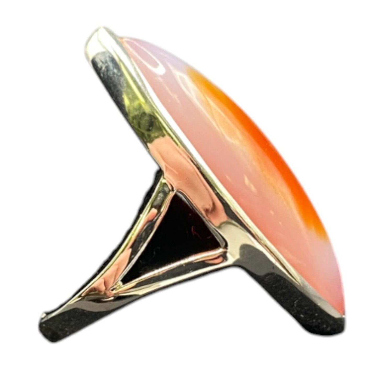 925 Sterling Silver Ring Agate Pink Orange Semi Precious Stone Marquise Size 9