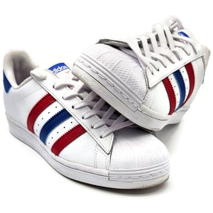 Adidas Superstar White Red Blue Stripe Shoes Ladies Size 9 Shell Toe AC7162