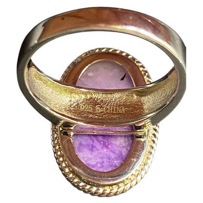 Filigree Ring Purple Amethyst Crystal Gemstone Oval 925 Sterling Silver Size 8