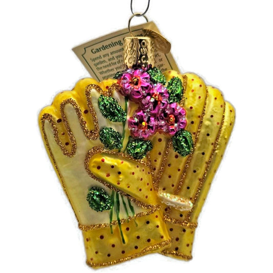 OWC Gardening Gloves Yellow Flowers Planting Old World Christmas Spring Ornament
