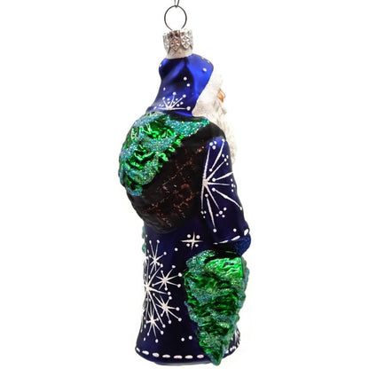 Patricia Breen Through The Woods Cobalt Blue Santa Pine Trees Christmas Ornament