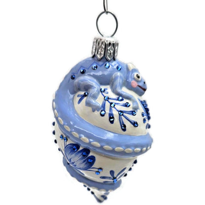 Patricia Breen Topping Chameleon Summer Blue Flower Spring Christmas Ornament