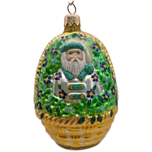 Patricia Breen Forget-Me-Not Santa Pearl Floral Basket Christmas Ornament
