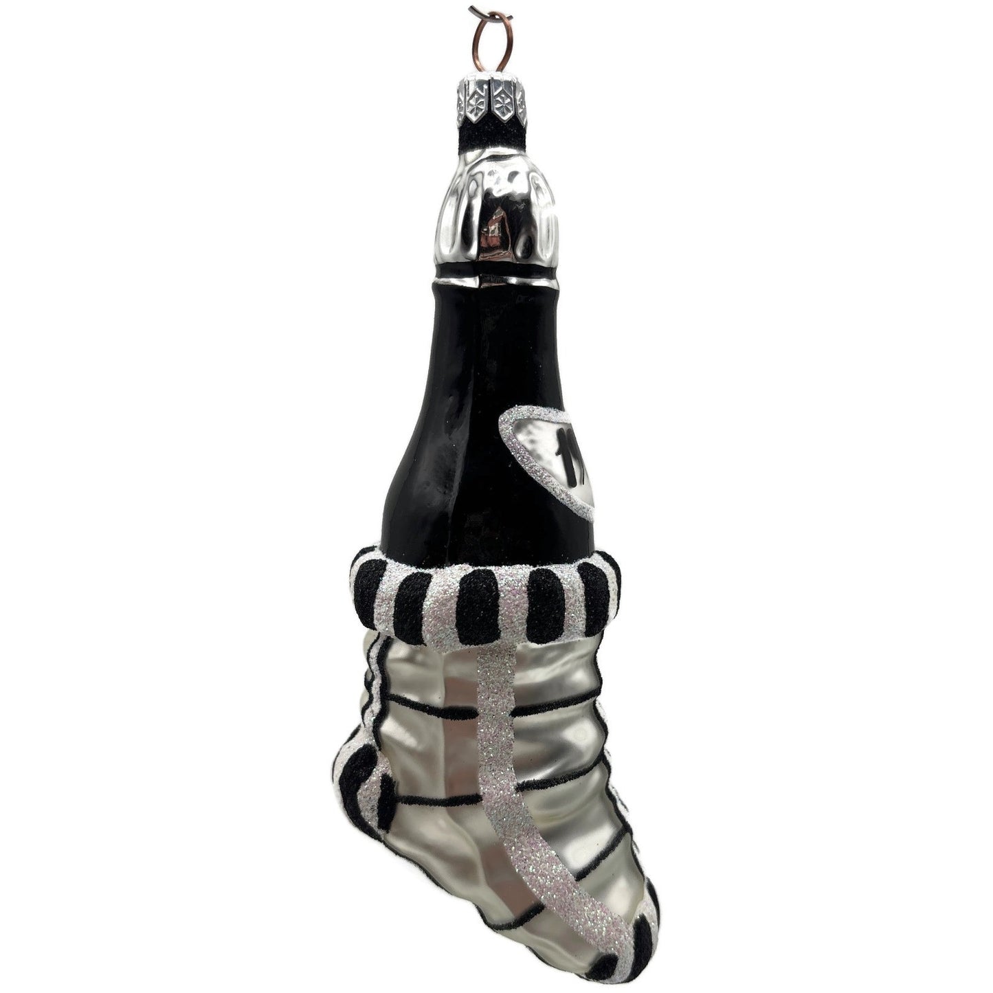 Patricia Breen Festive Stocking Black Silver Striped Christmas Tree Ornament NM