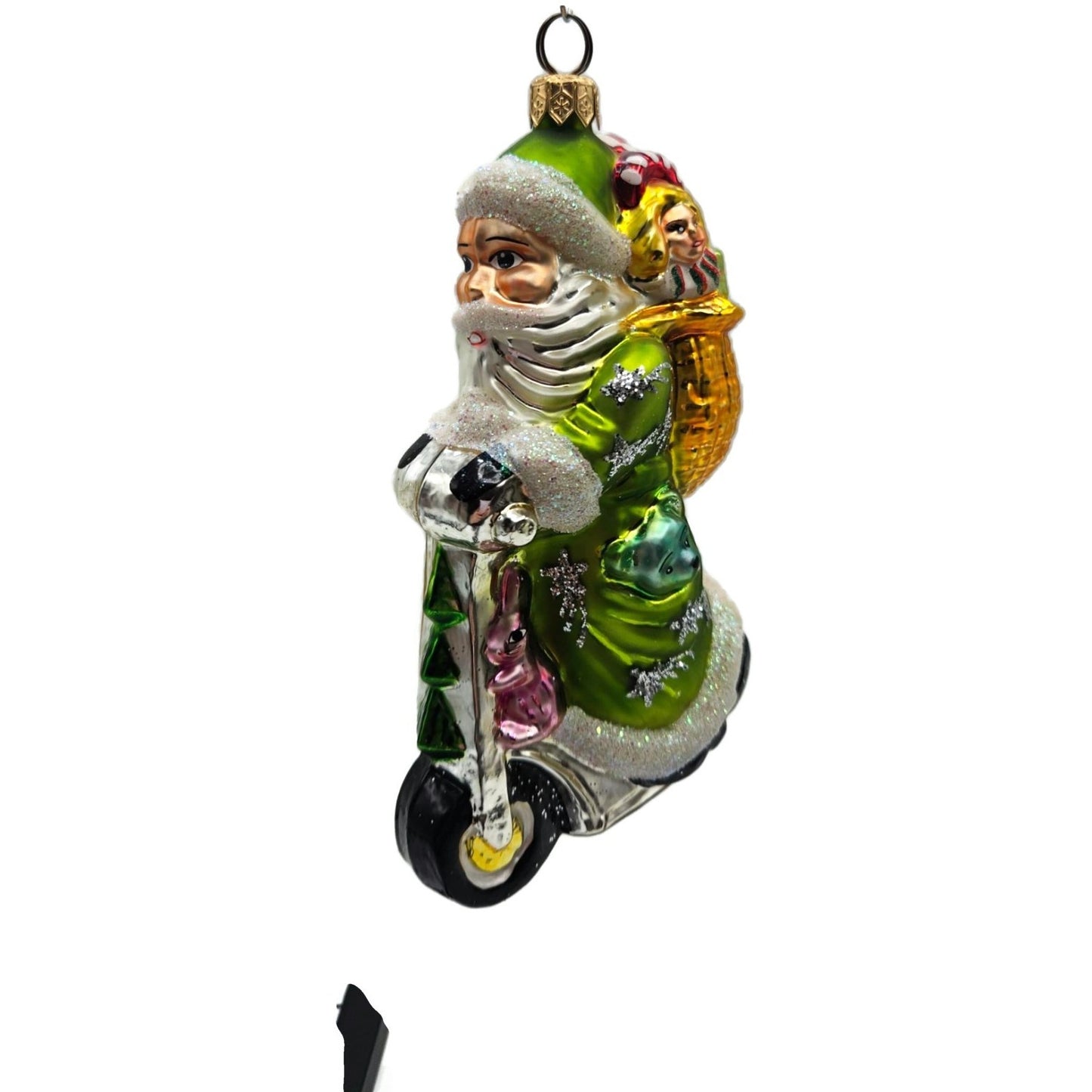 Christopher Radko Scooting Star Green Santa Claus Christmas Ornament 97-263-1