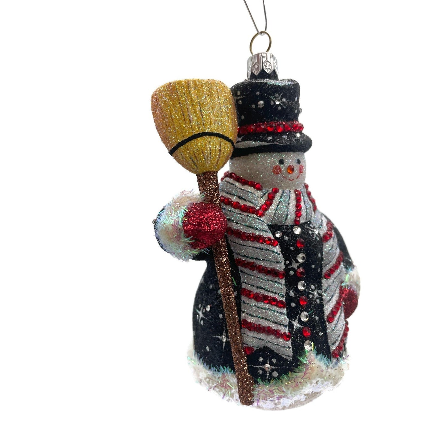 Patricia Breen Classical Snowman Black Striped Snowflakes Christmas Ornament