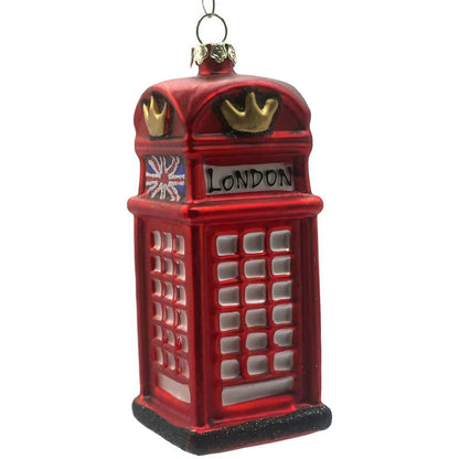 London England Telephone Booth Red Blown Glass Christmas Tree Decor Ornament