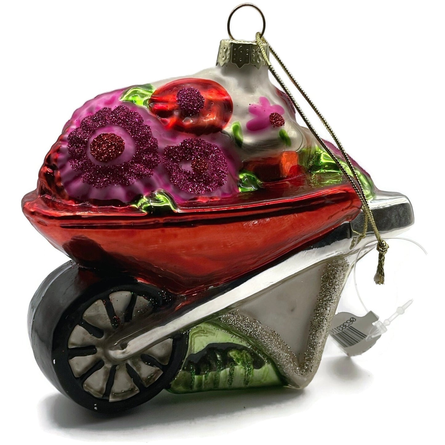 Ornament Floral Wheelbarrow Garden Flowers Blown Glass Christmas Holiday Tree