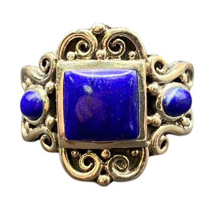Lapis Lazuli Metamorphic Stone Ring 925 Sterling Silver Filigree NK Deep Blue 9