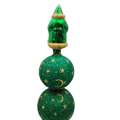 Patricia Breen Woodland Santa Finial Green Gold 3-Ball Christmas Tree Finial Top