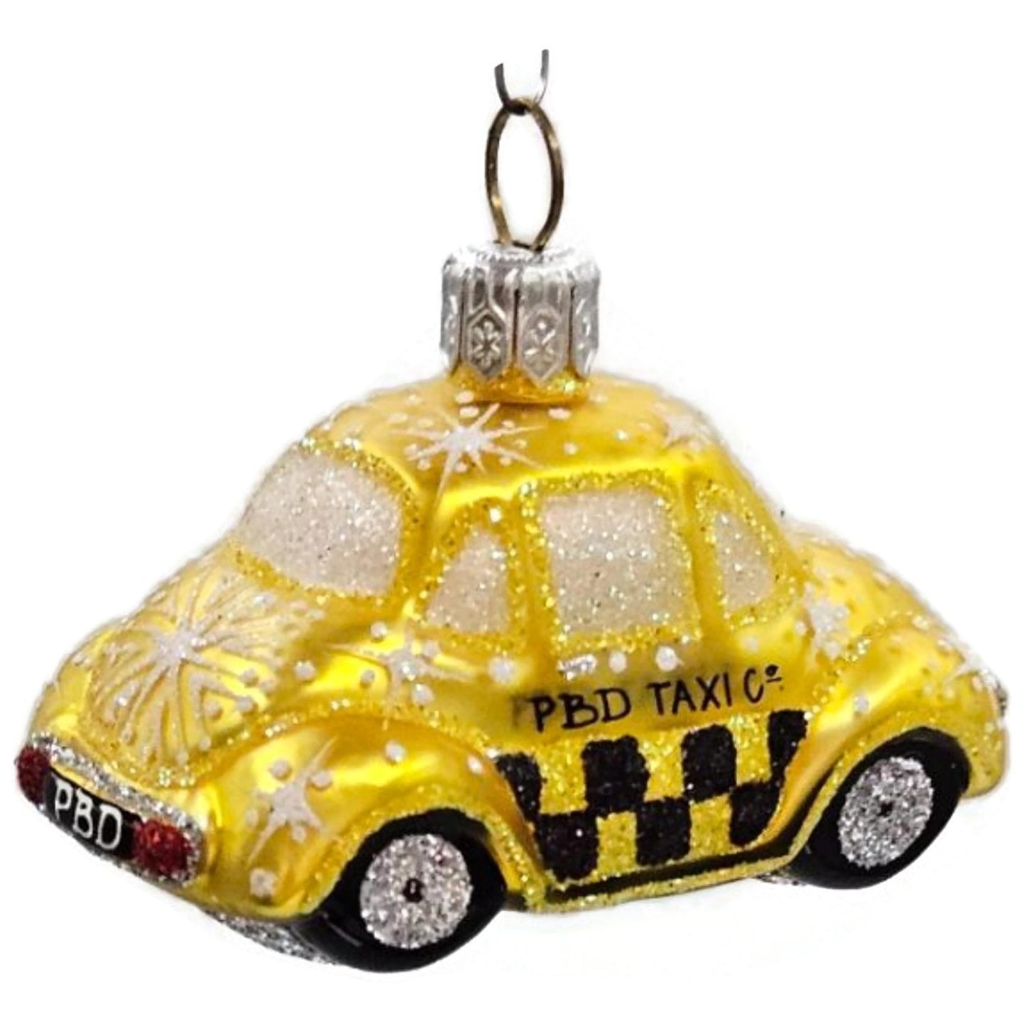 Patricia Breen Miniature Taxi Yellow Snowflakes Signed Christmas Tee Ornament