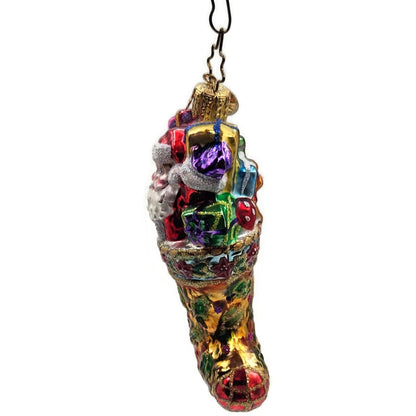 Christopher Radko Holly Sock Surprise Santa Claus Gem Christmas Ornament 1010380