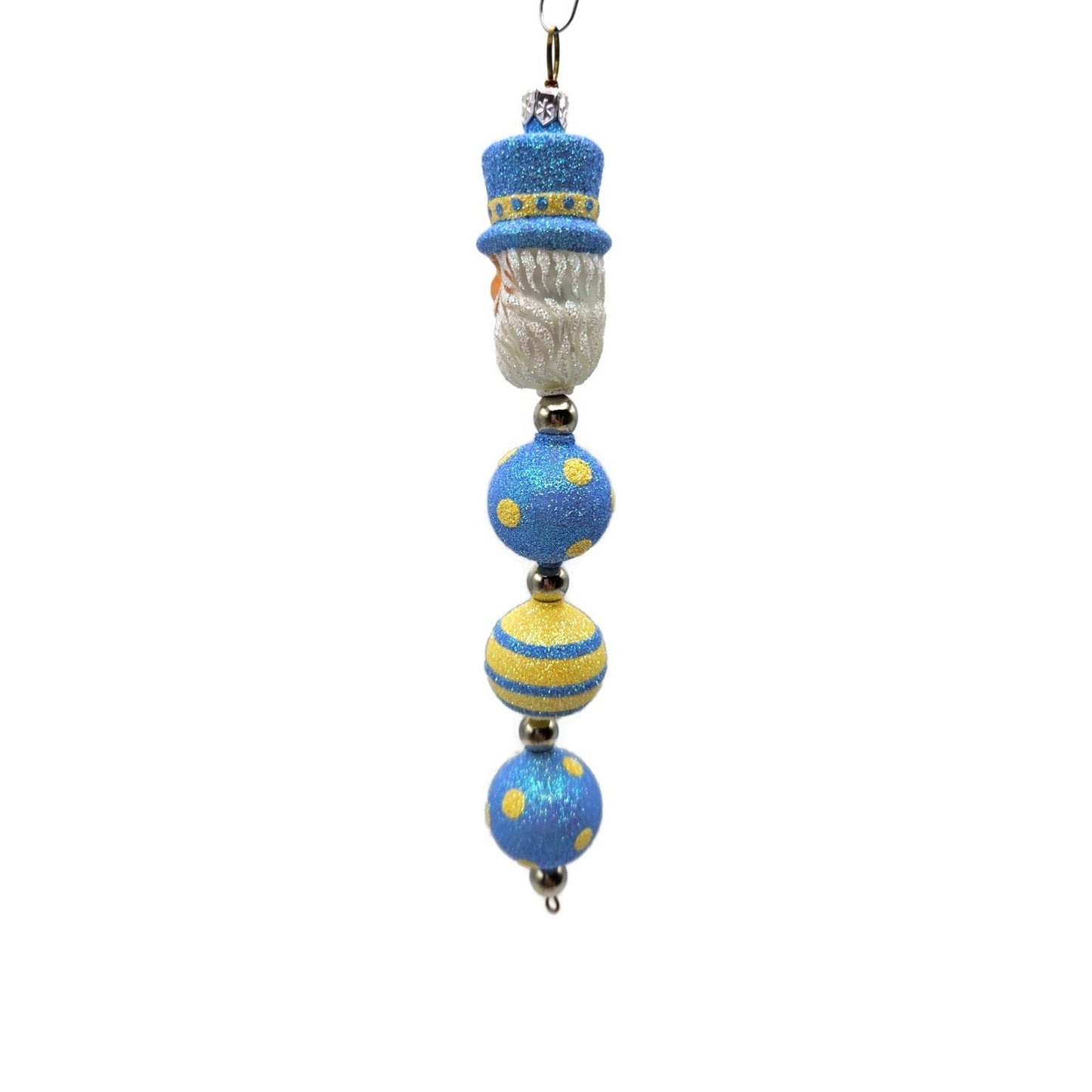 Patricia Breen Kinetic Icicle Blue Yellow Polka Dot Santa Easter Ornament 2326