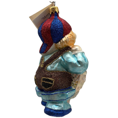 Larry Fraga Got One Boy Fishing Blue Red Cap Glitter Christmas Tree Ornament
