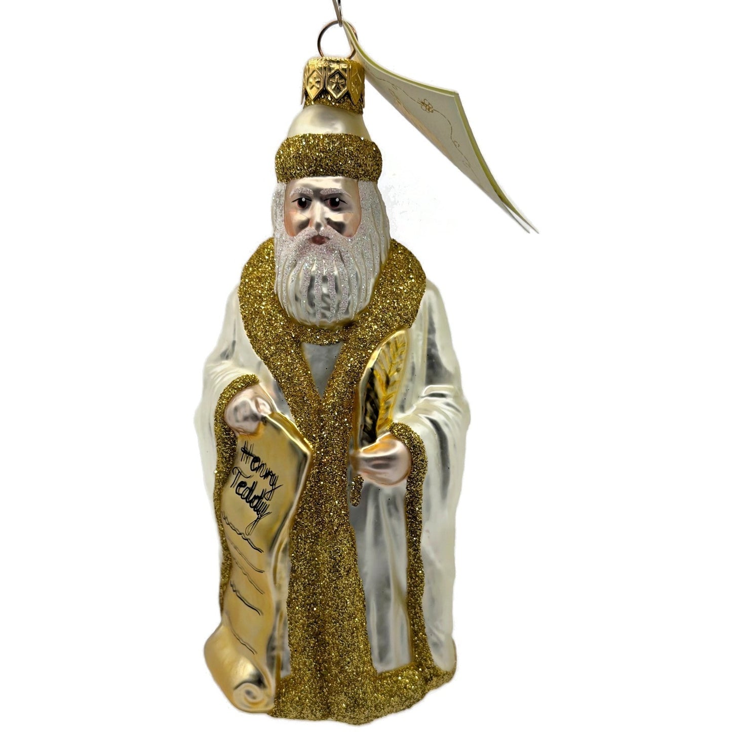 Patricia Breen Making His List Pearl Gold Santa Claus Christmas Tree Ornament