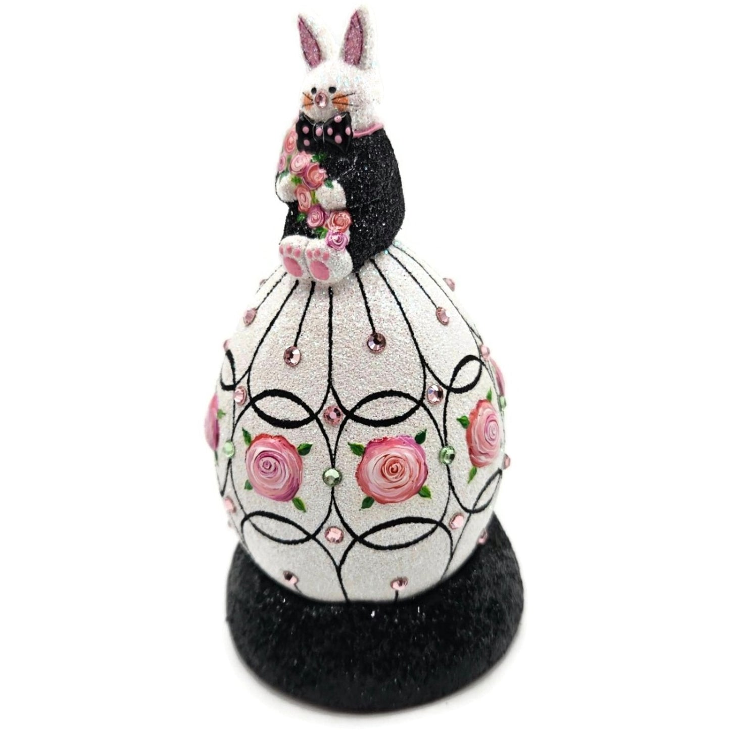 Patricia Breen A Most Elegant Bunny Cachette Black Floral Easter Holiday Signed