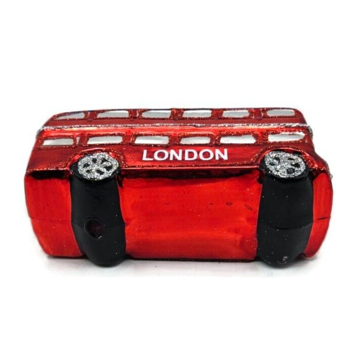 London England Double Decker Red Bus Glass Christmas Holiday Tree Ornament