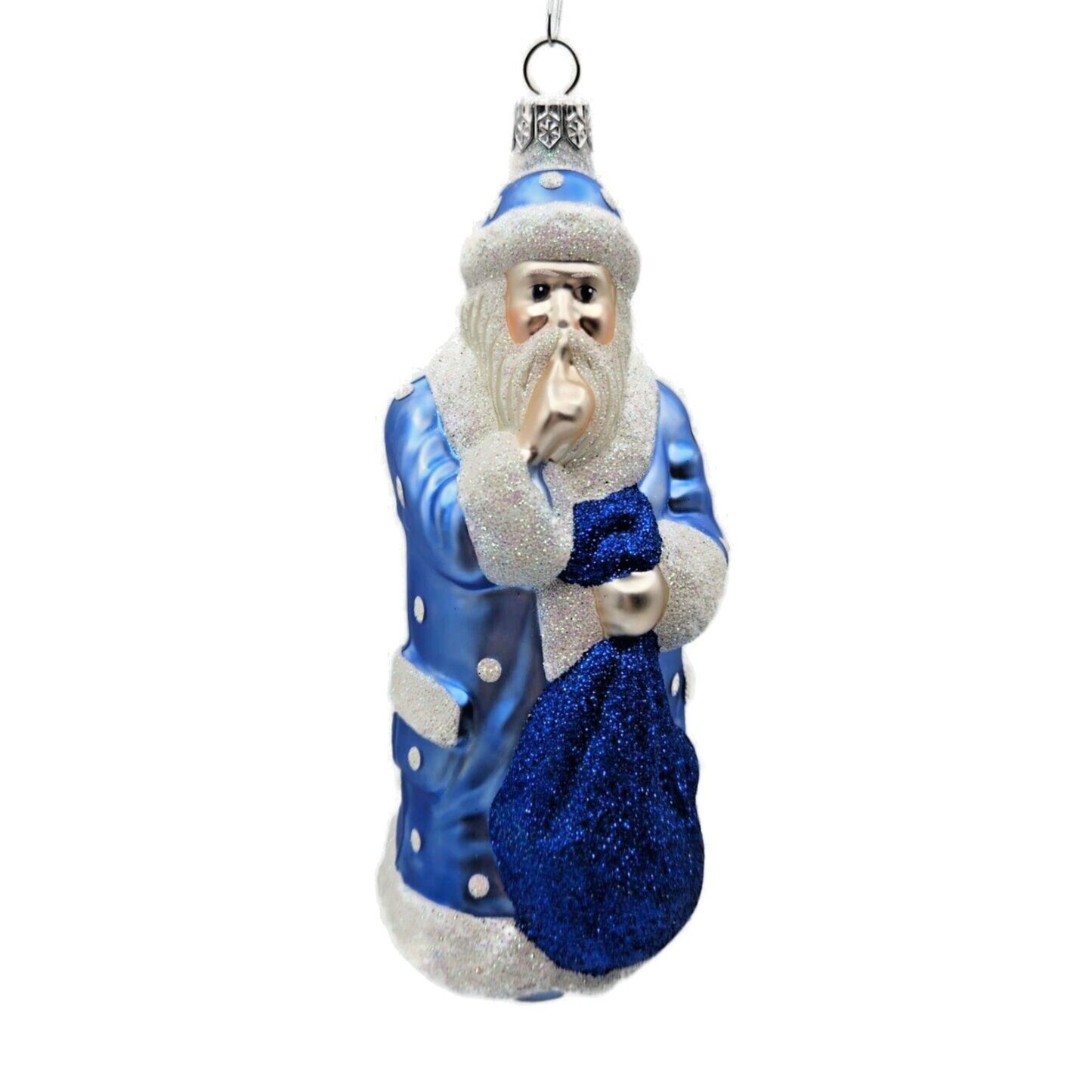 Ornament Patricia Breen Shhhh Santa Claus Blue Pearl Dots Christmas Holiday Tree