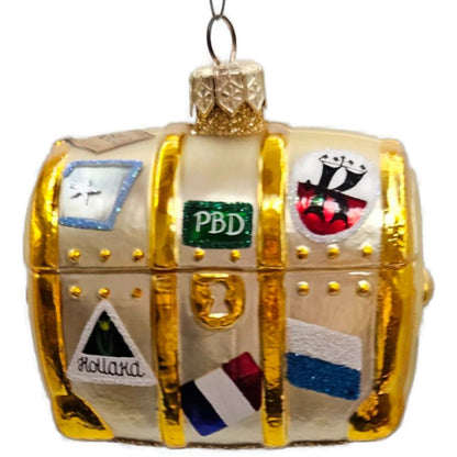 Patricia Breen Bon Voyage Gold Georgia Green Travel Trunk Christmas Ornament