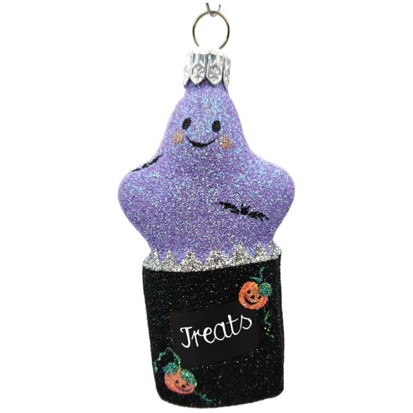 Patricia Breen Treat Seeker Black Bag Violet Ghost Pumpkins Halloween Ornament
