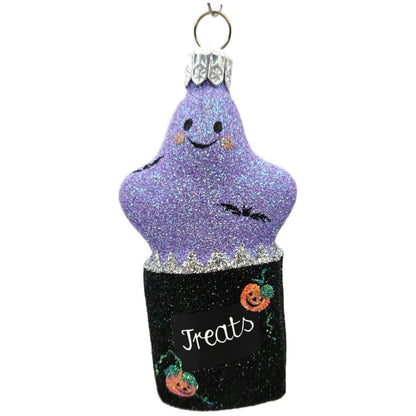 Patricia Breen Treat Seeker Black Bag Violet Ghost Pumpkins Halloween Ornament