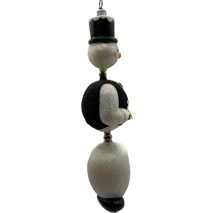 Patricia Breen Kinetic Snowman Black Hat Pearl Christmas Tree Ornament
