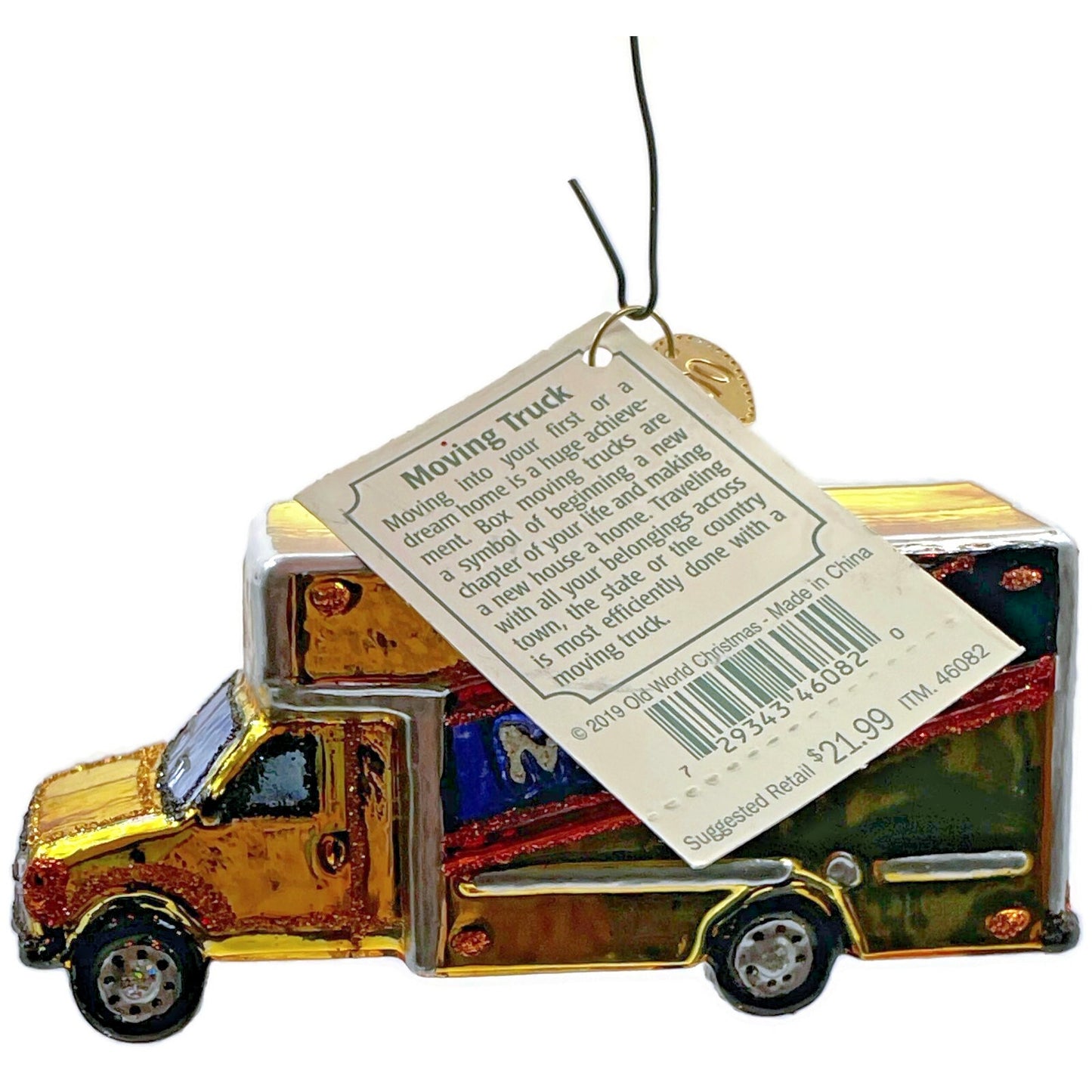 Moving Truck Ornament OWC Gold Vehicle Glittered Old World Christmas Tree Decor
