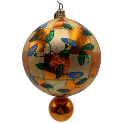 Christopher Radko Heavenly Blue Morning Glory Orange Glass Christmas Ornament