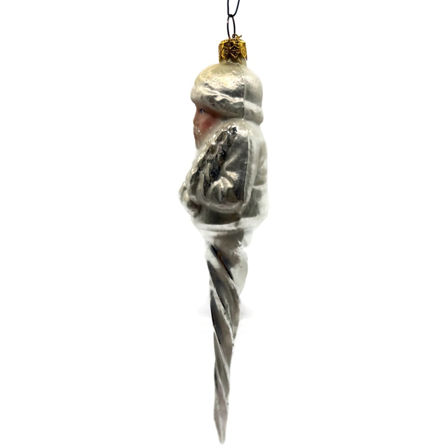 Christopher Radko Frosted Santa Icicle Silver Glass Christmas Ornament 95-143-0